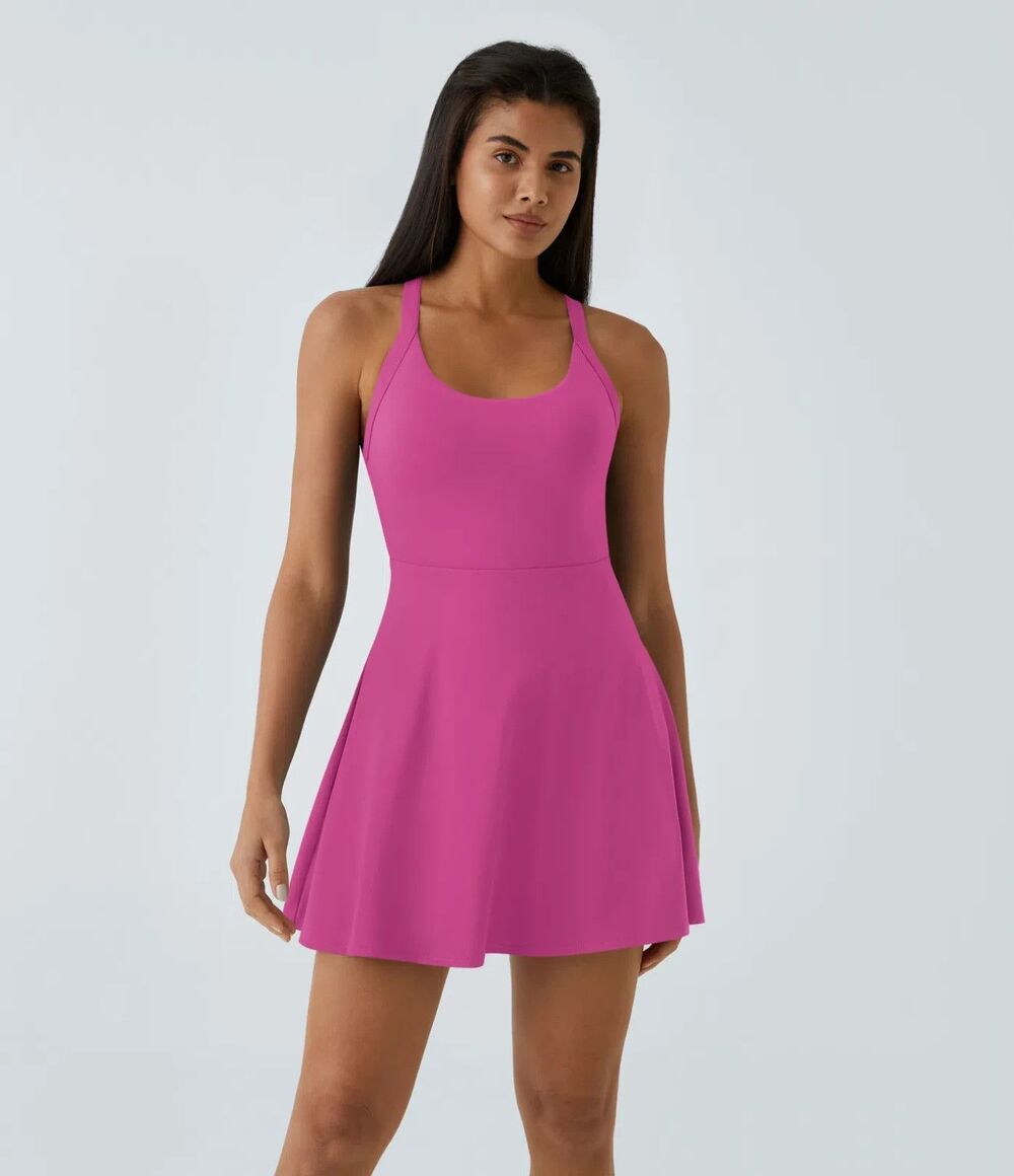 Halara SoftlyZero Airy Flare Hot Pink Easy Peezy Active Longer Length Dress sz L